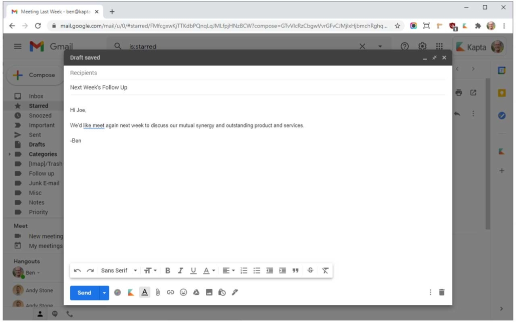 Send Outbound emails directly to Kapta
